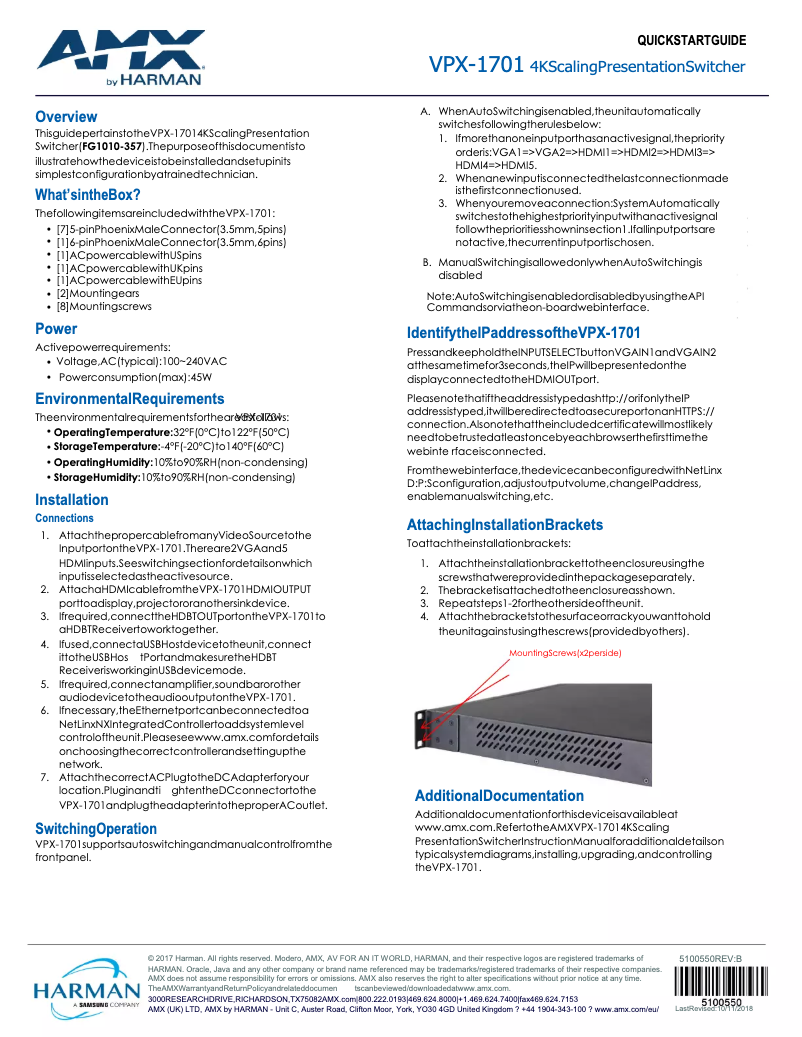 Imagen de la primera página del manual del dispositivo VPX-1701