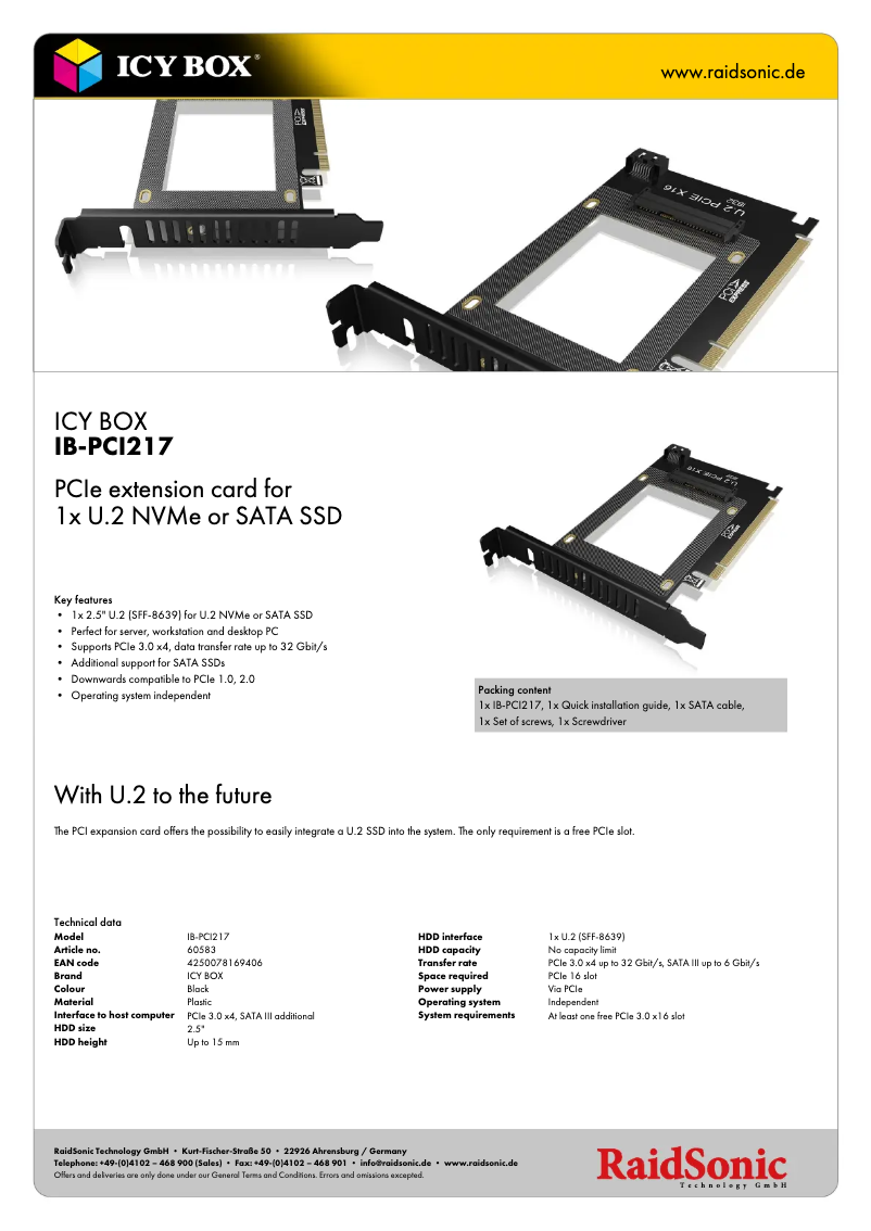 Página 1 del manual Ficha técnica Icy Box IB-PCI217