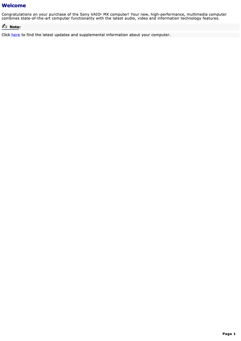 Imagen de la primera página del manual del dispositivo Vaio PCV-MXS20