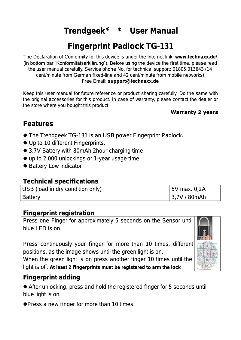 Imagen de la primera página del manual del dispositivo TG-131