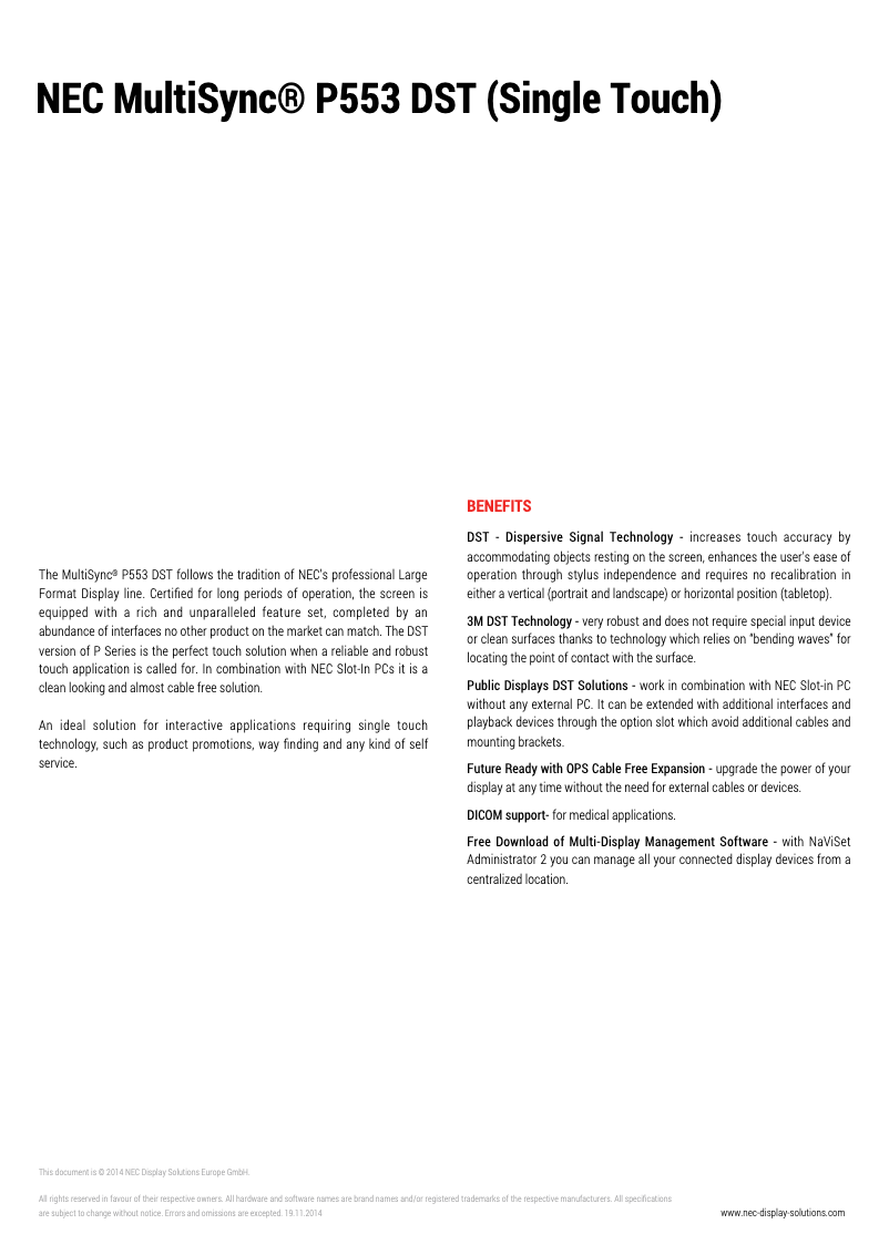 Imagen de la primera página del manual del dispositivo MultiSync P553