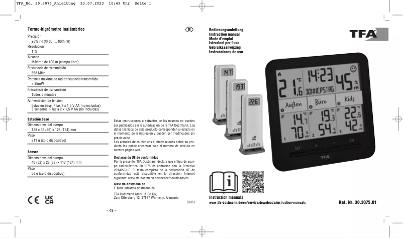 Página nº 1 - Manual de usuario TFA KLIMA@HOME 30.3075.01
