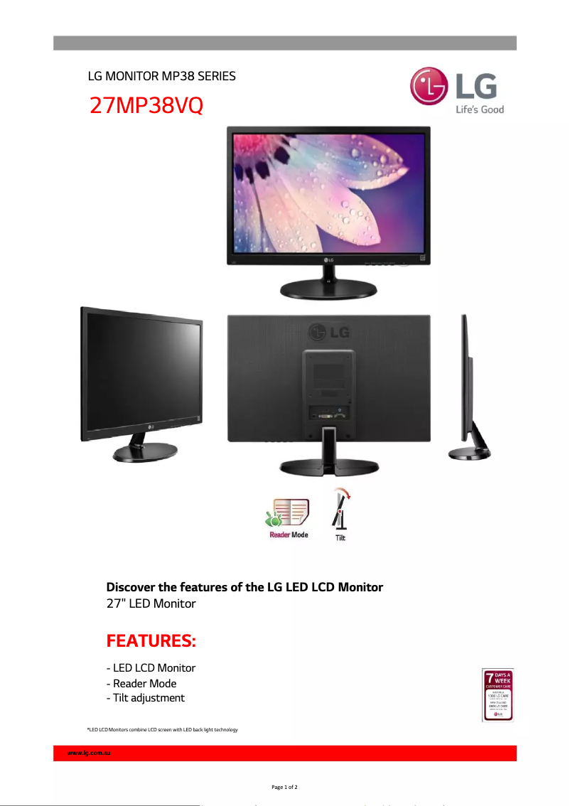 Página nº 1 - Ficha técnica LG 27MP38VQ-B