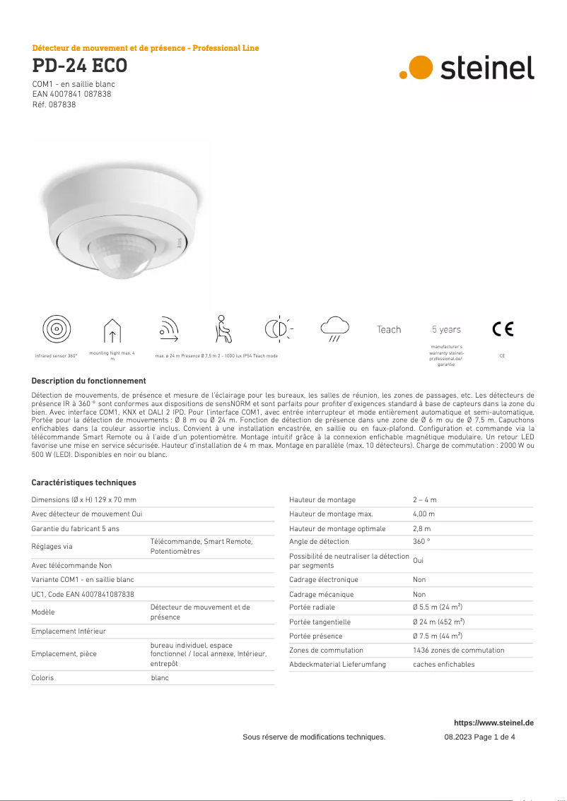Página 1 del manual Ficha técnica Steinel PD-24 ECO COM1