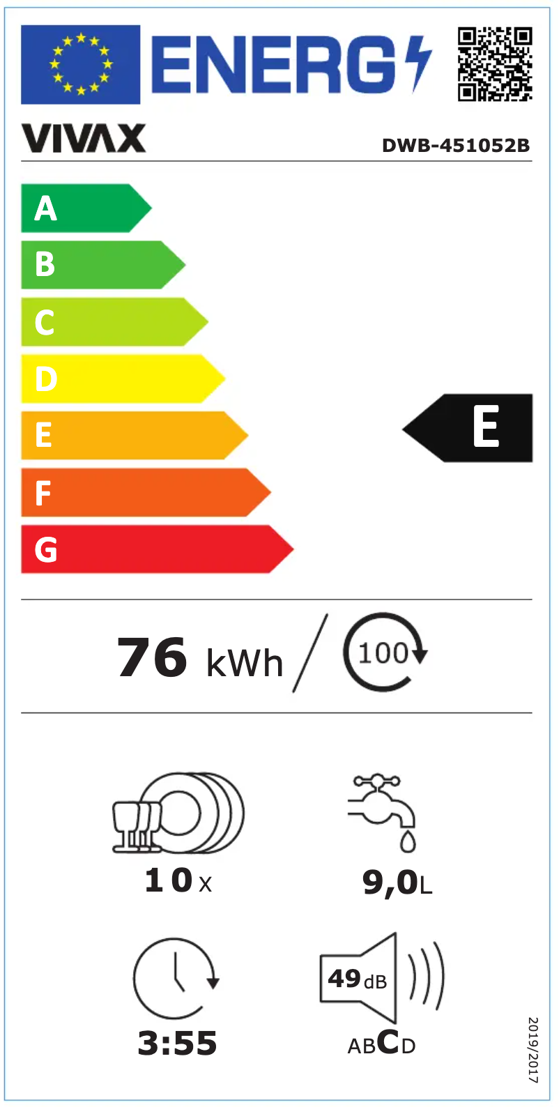 Página nº 1 - Etiqueta energética Vivax DWB-451052B