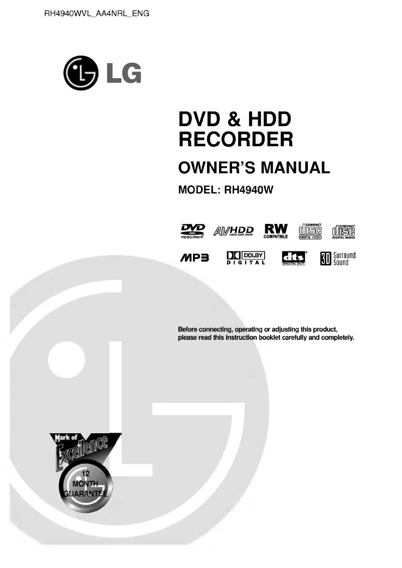 Imagen de la primera página del manual del dispositivo RH4940WVL