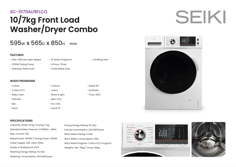 Página 1 del manual Ficha técnica Seiki SC-1070AU9FLCO