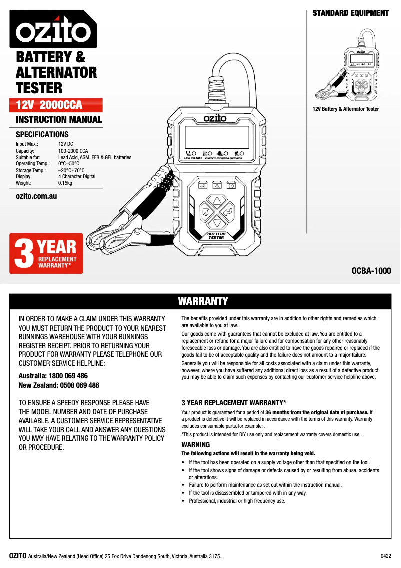Página 1 del manual Manual de usuario Ozito OCBA-1000