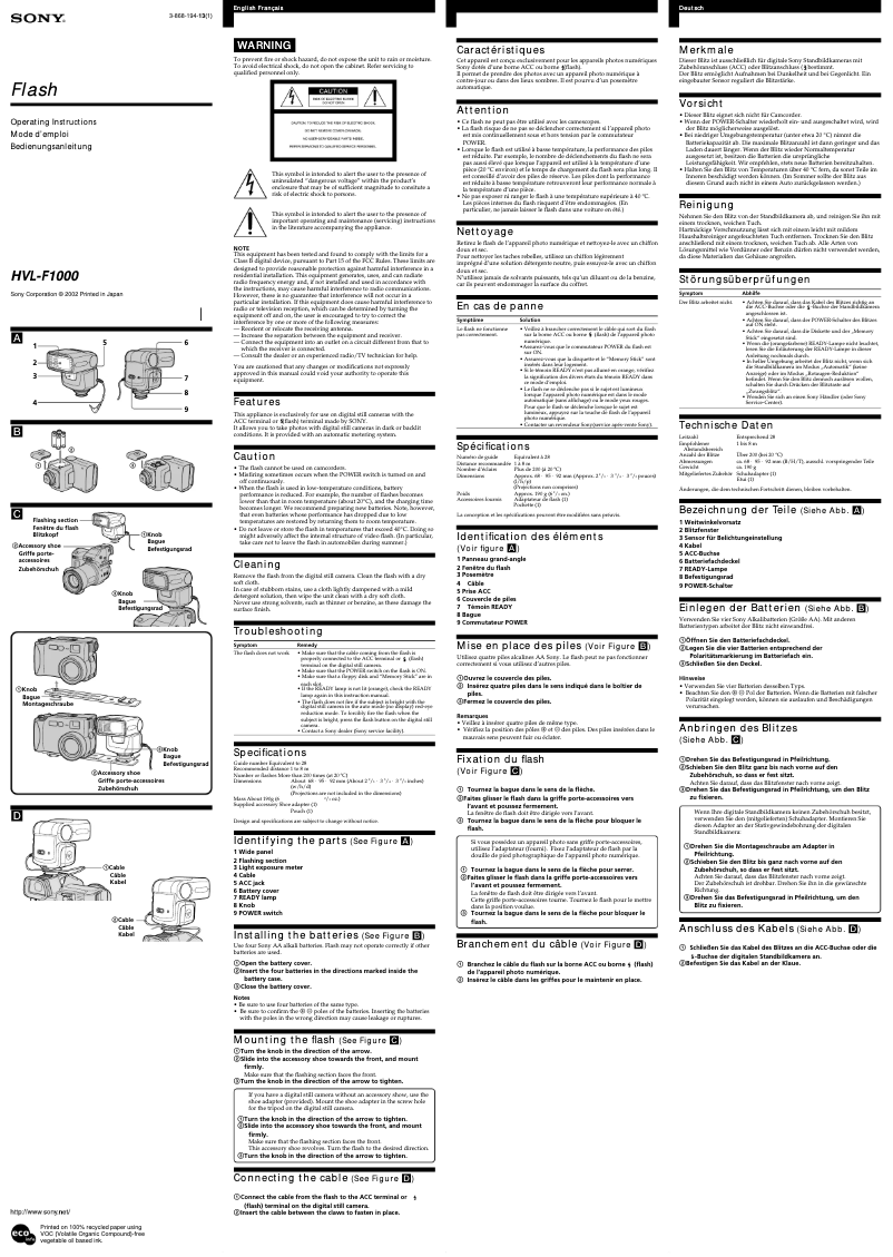 Imagen de la primera página del manual del dispositivo HVL-F1000