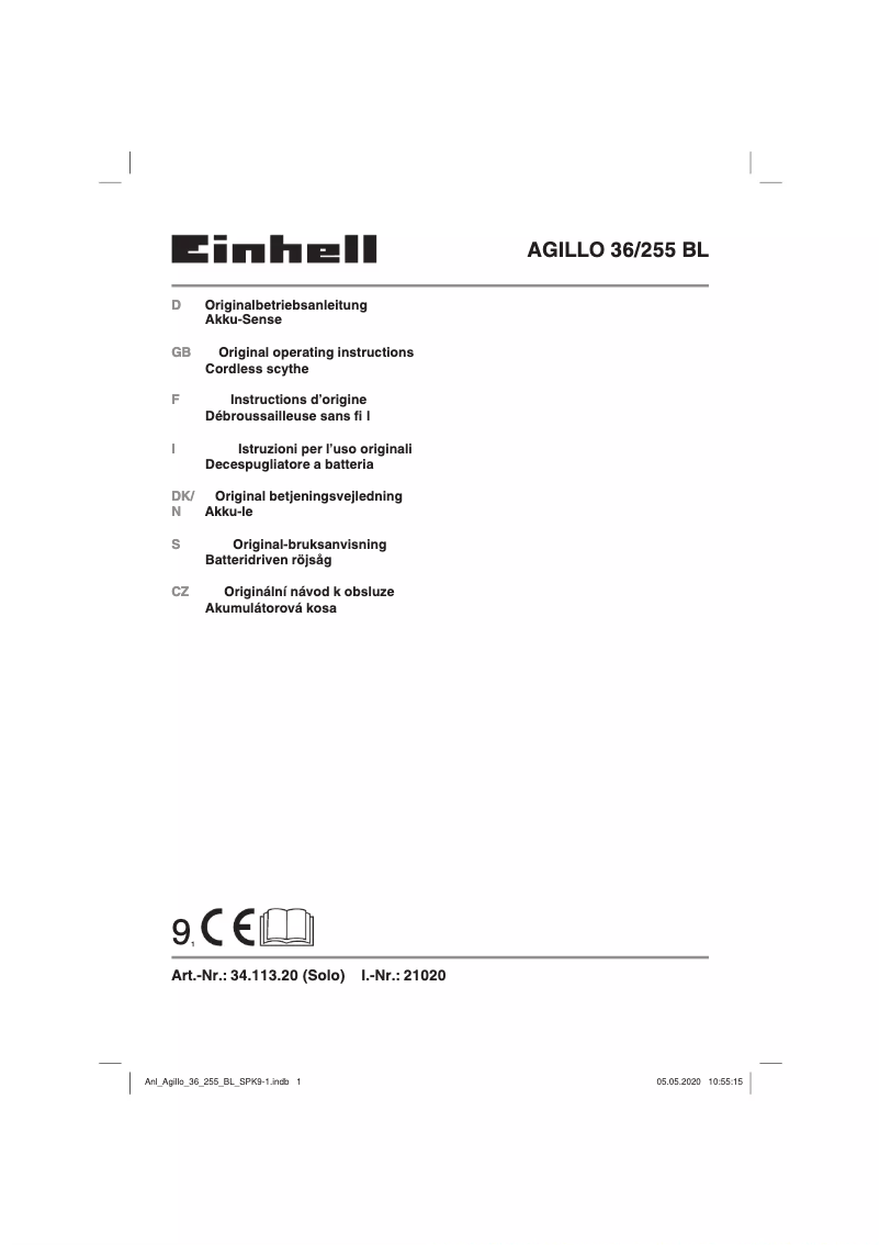 Página 1 del manual Manual de usuario Einhell AGILLO 36/255 BL