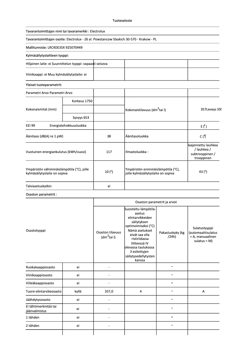 Página 1 del manual Ficha técnica Electrolux LRC4DE35X