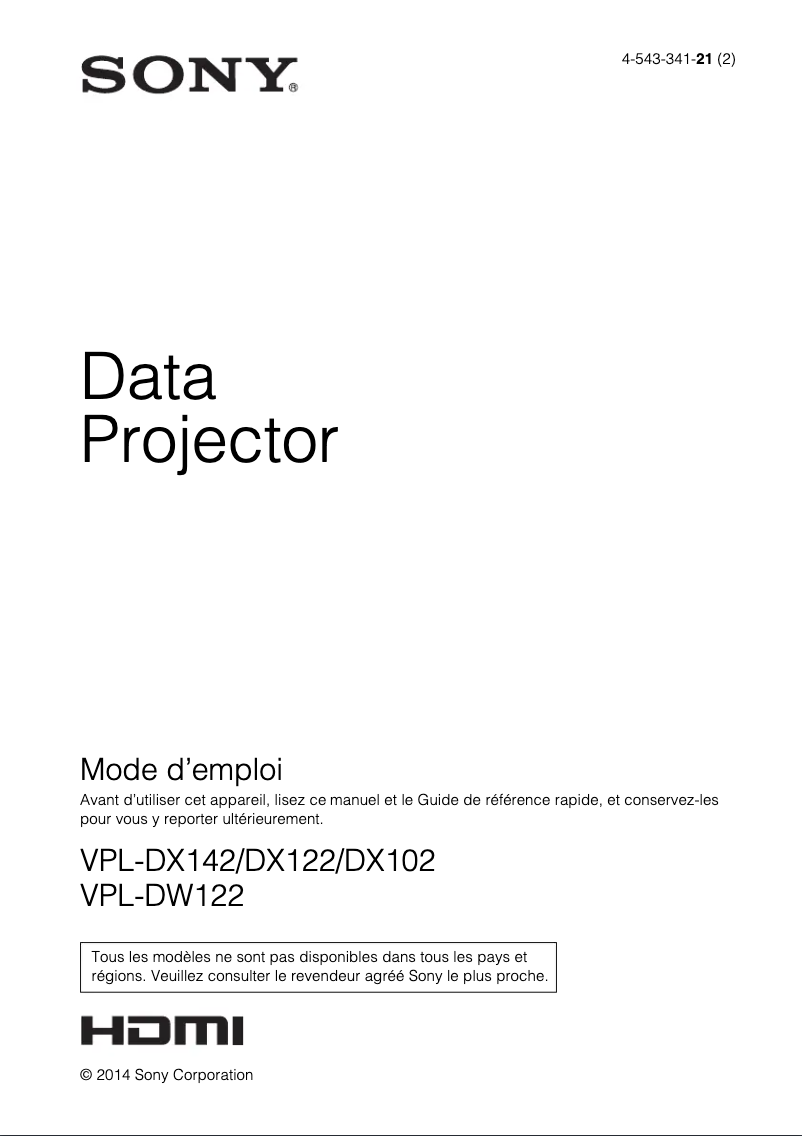 Imagen de la primera página del manual del dispositivo VPL-DW122