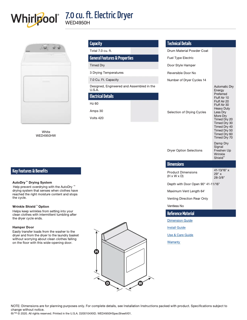 Imagen de la primera página del manual del dispositivo WED4950HW