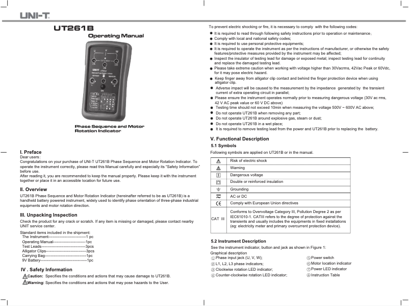 Imagen de la primera página del manual del dispositivo UT261B