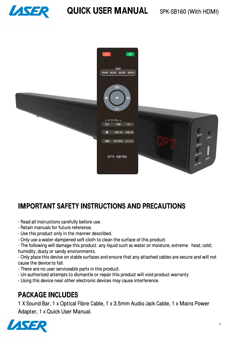 Imagen de la primera página del manual del dispositivo SPK-SB160
