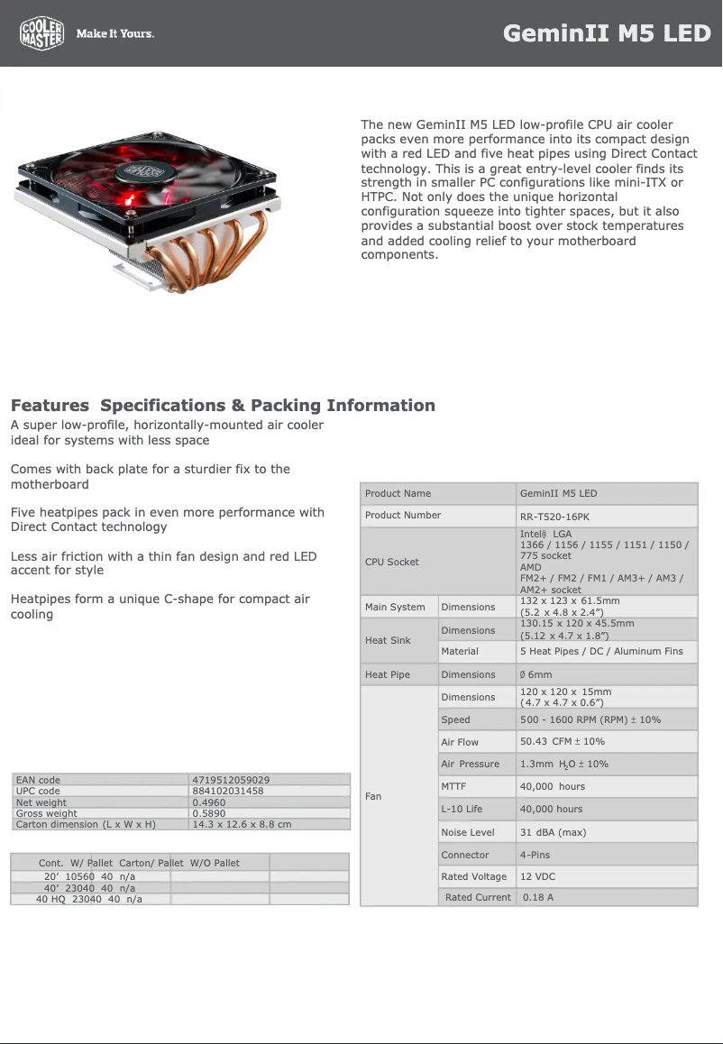 Página 1 del manual Ficha técnica Cooler Master GeminII M5 LED