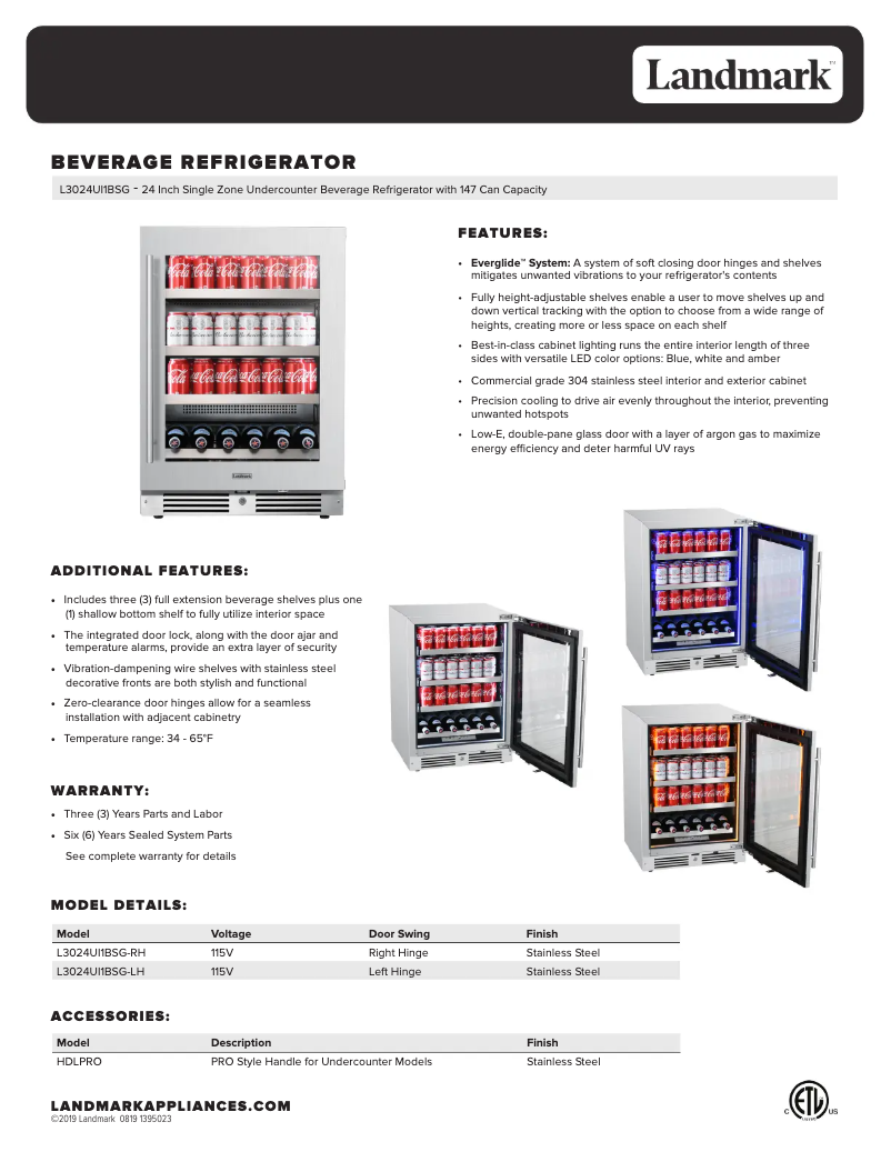 Página 1 del manual Ficha técnica Landmark L3024UI1BSG-LH