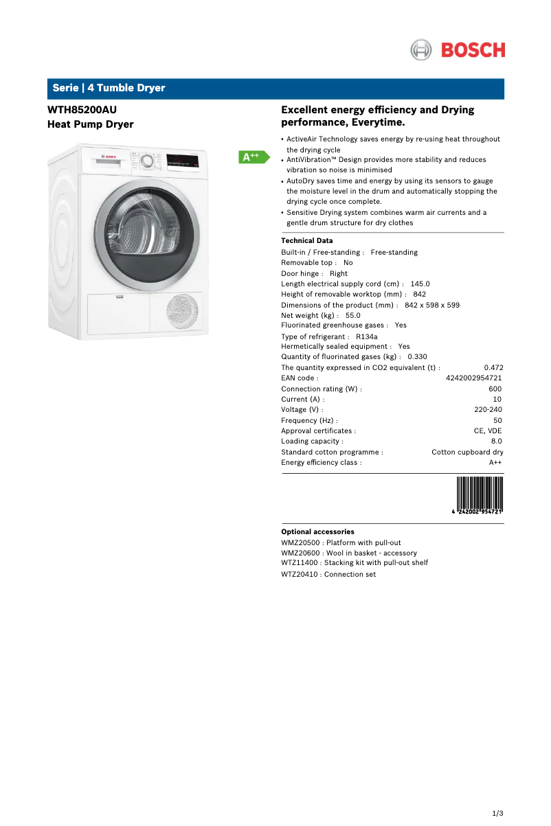 Imagen de la primera página del manual del dispositivo WTH85200AU