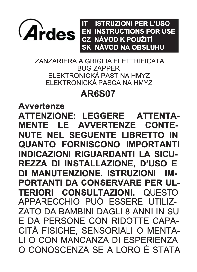 Imagen de la primera página del manual del dispositivo AR6S07