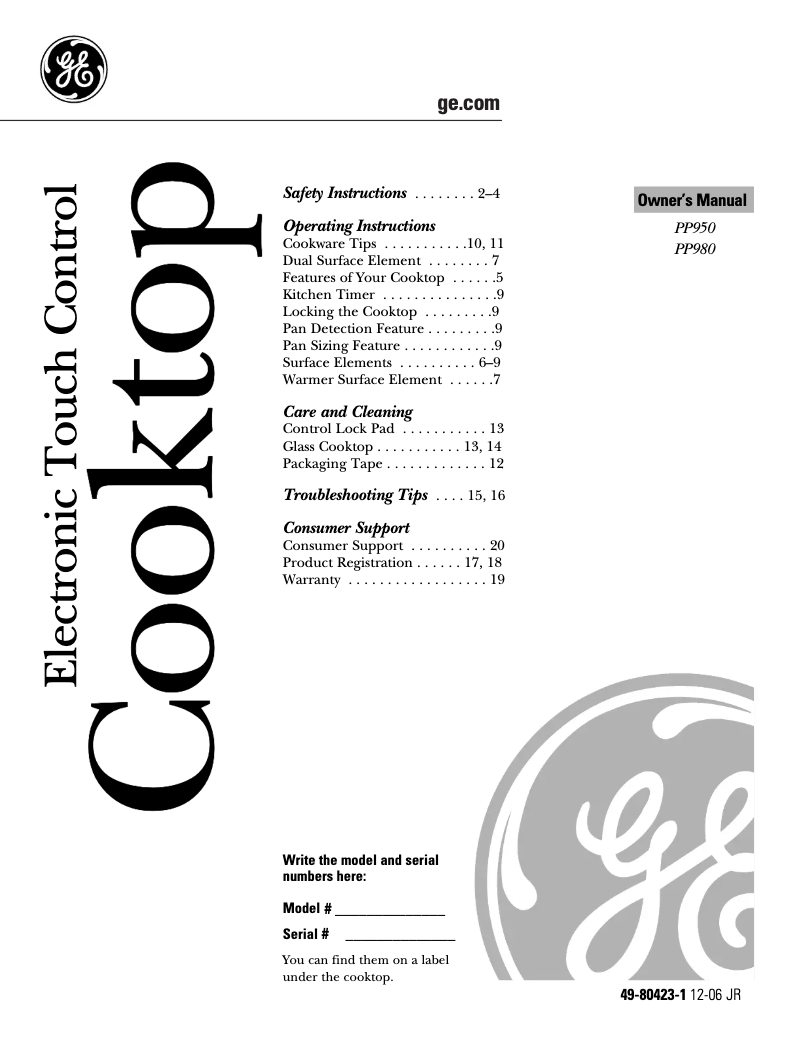 Imagen de la primera página del manual del dispositivo Profile PP980WMWW