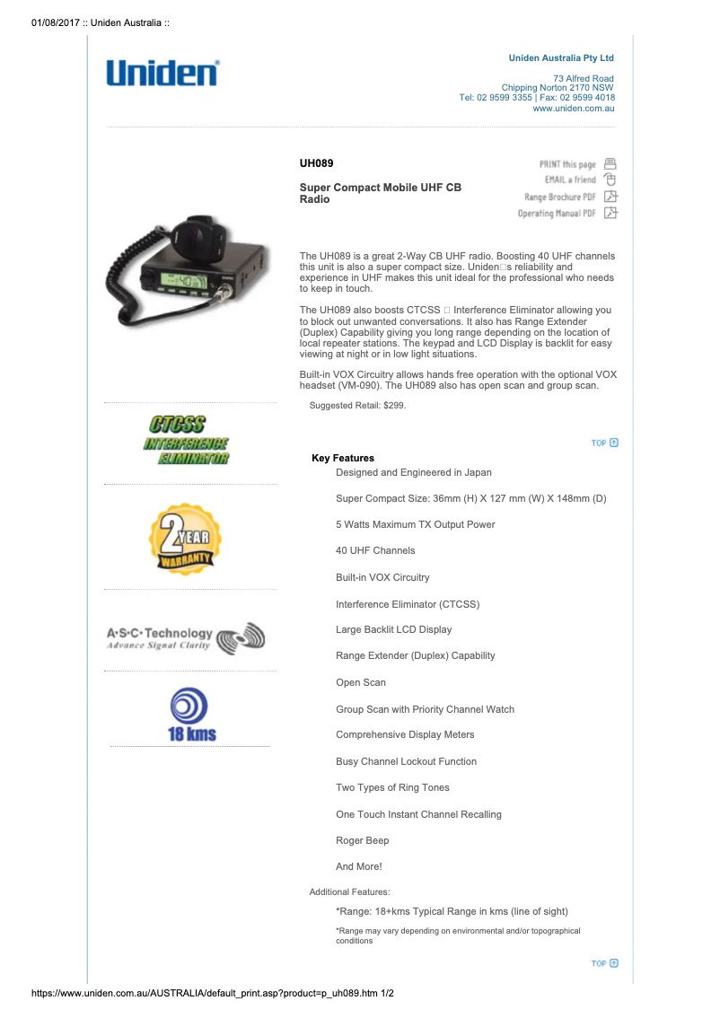 Imagen de la primera página del manual del dispositivo UH089