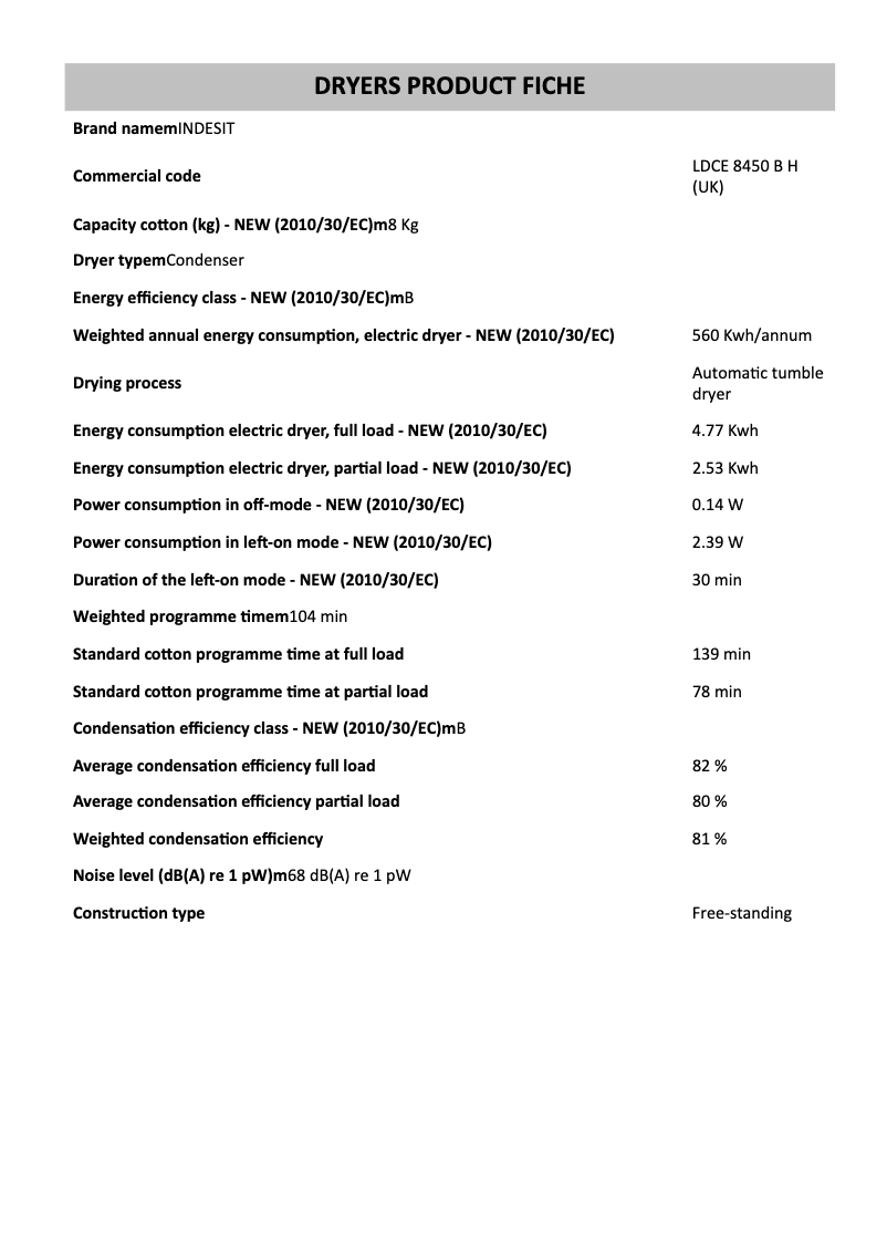Página 1 del manual Manual de usuario Indesit LDCE 8450 B H (UK)