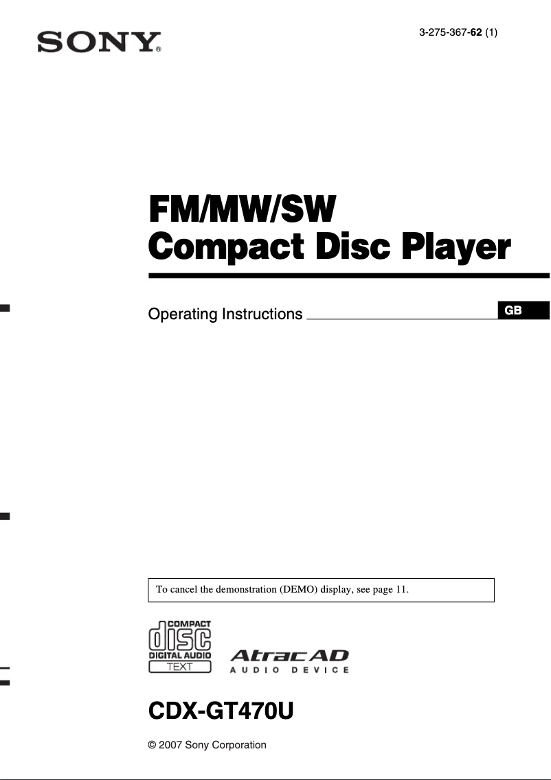 Imagen de la primera página del manual del dispositivo CDX-GT470U