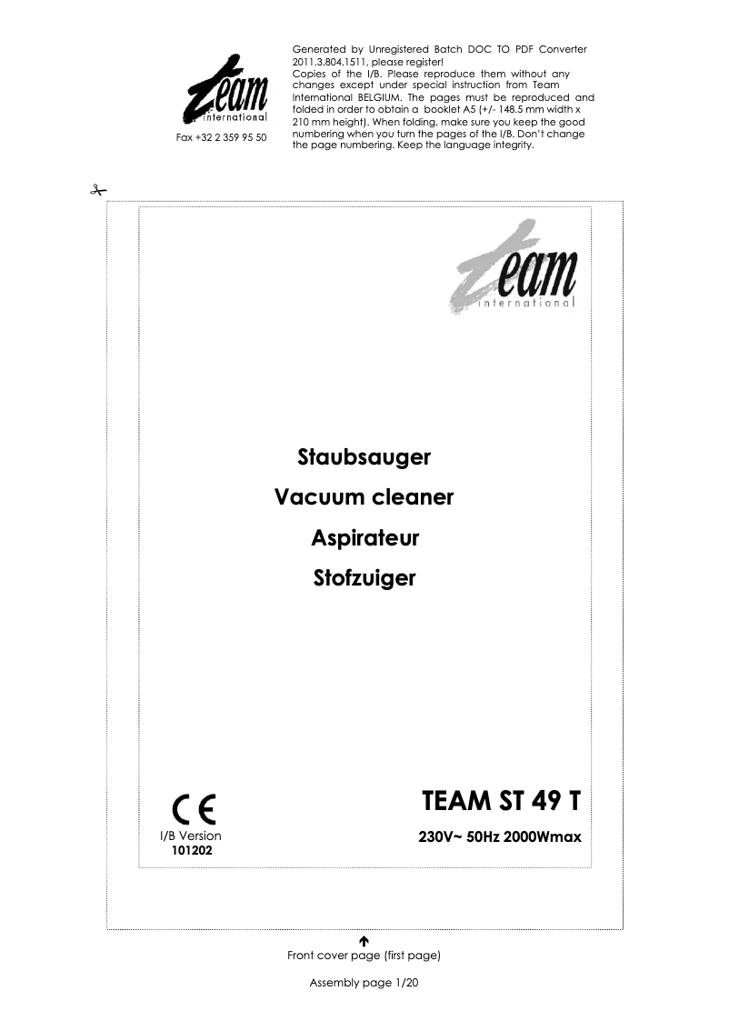 Página 1 del manual Manual de usuario Team ST 49