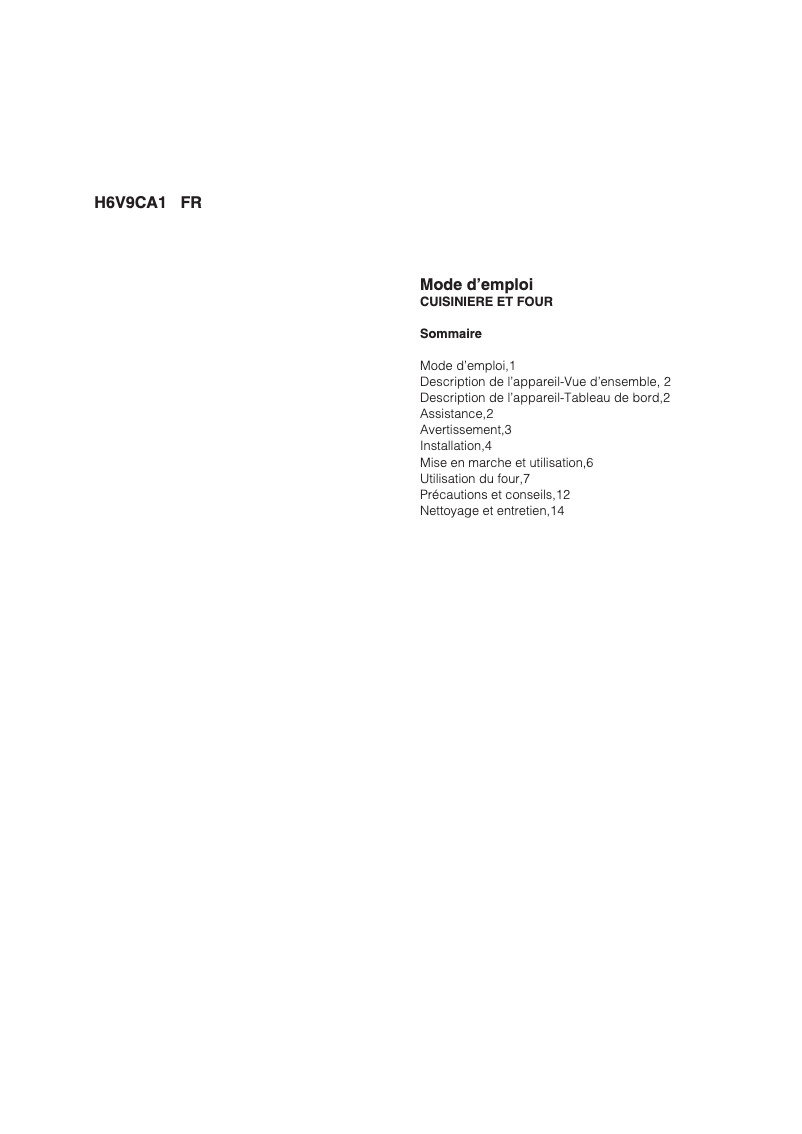 Página 1 del manual Manual de usuario Hotpoint Ariston H6V9CA1 (W) FR