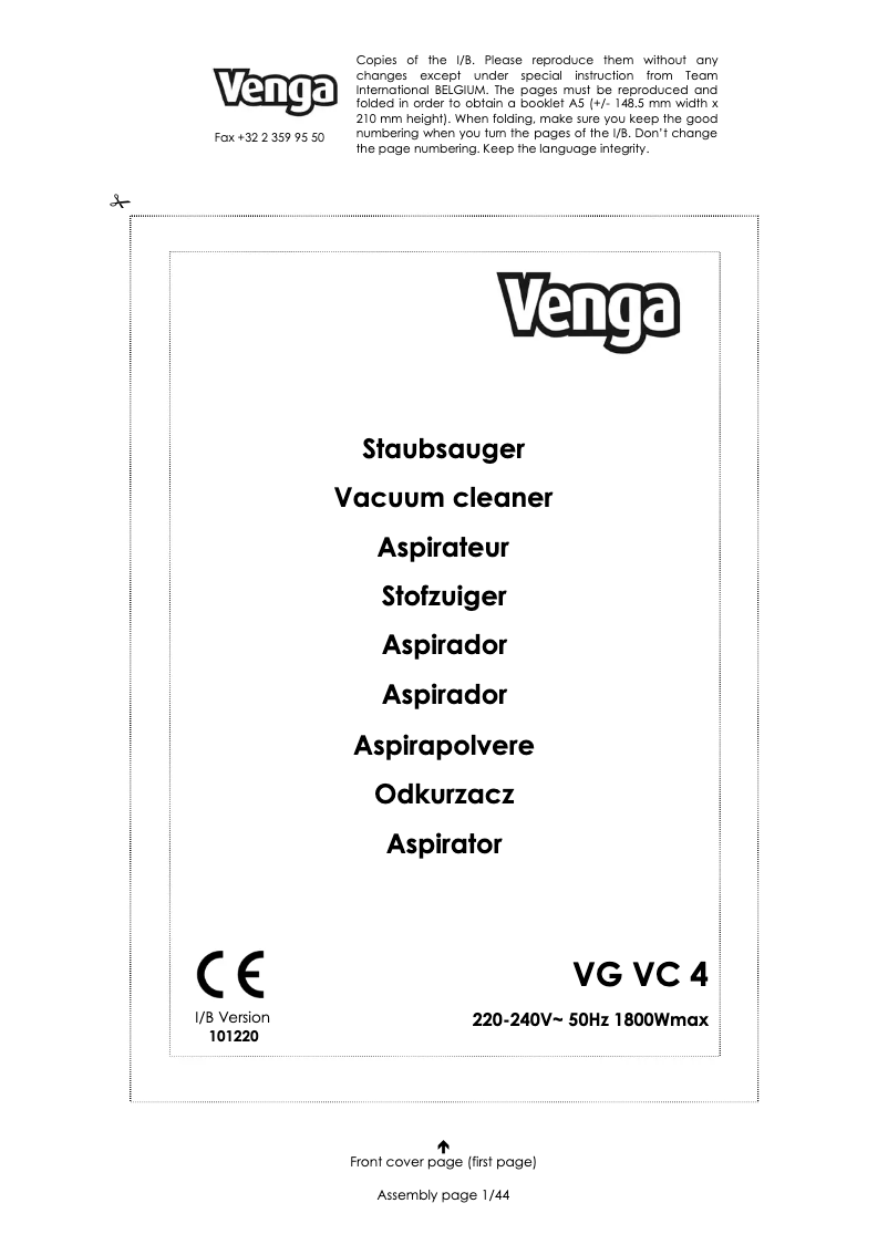 Imagen de la primera página del manual del dispositivo VG VC 4