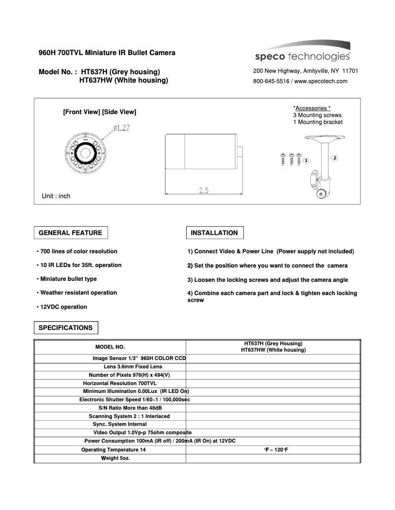 Página nº 1 - Manual de usuario Speco Technologies HT637H