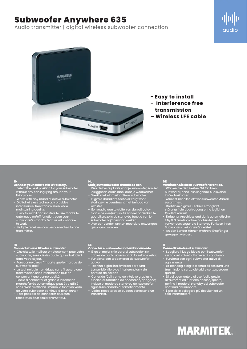 Imagen de la primera página del manual del dispositivo Subwoofer Anywhere 635