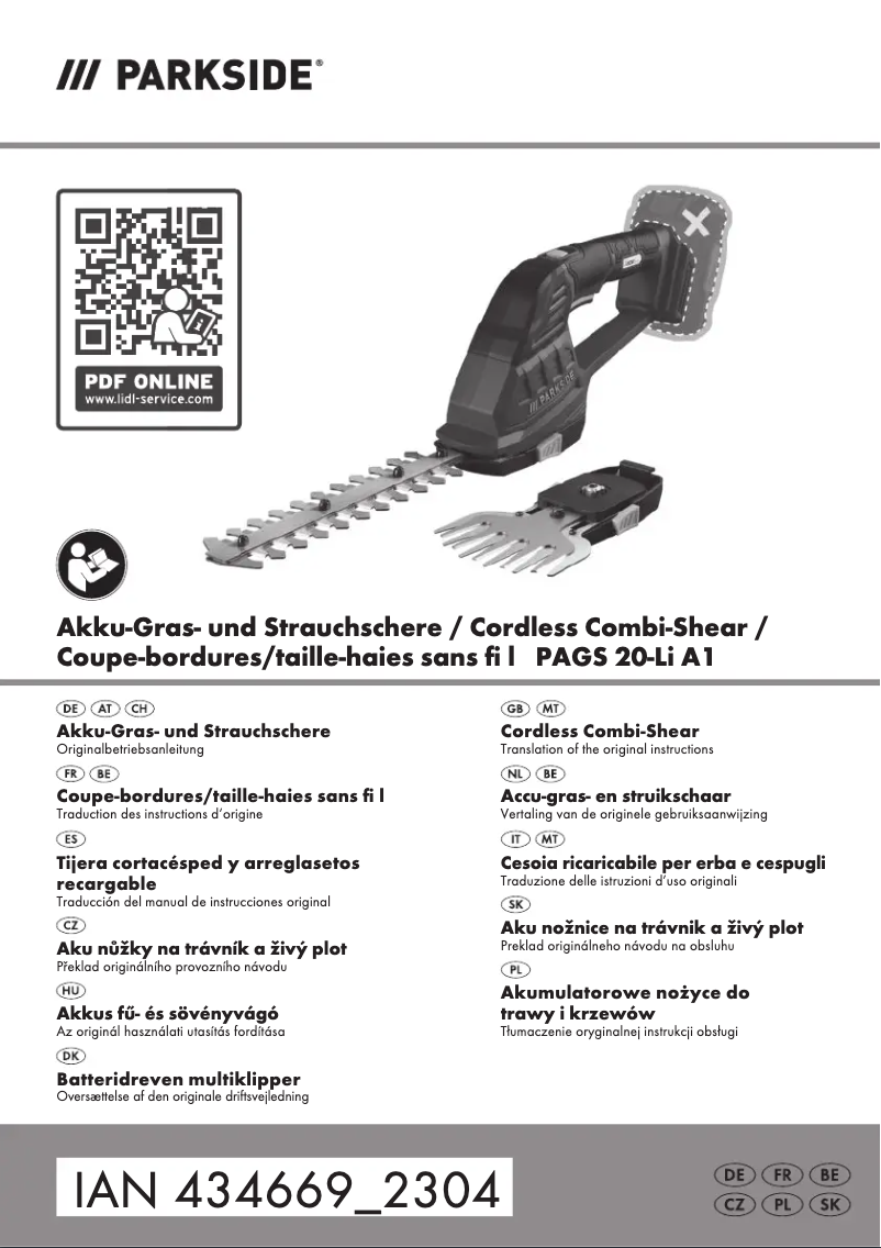 Página 1 del manual Manual de usuario Parkside PAGS 20-Li A1