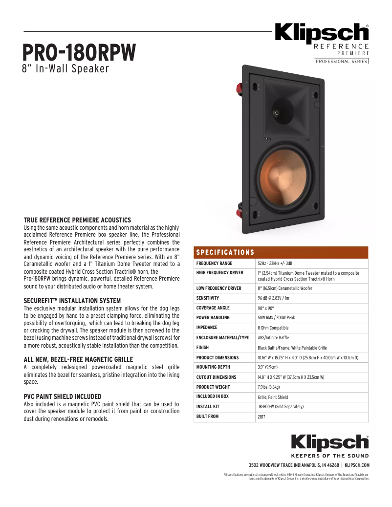 Página 1 del manual Manual de usuario Klipsch PRO-180RPW