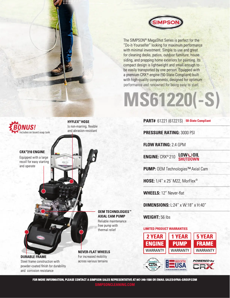 Página 1 del manual Ficha técnica Simpson Megashot MS61221S