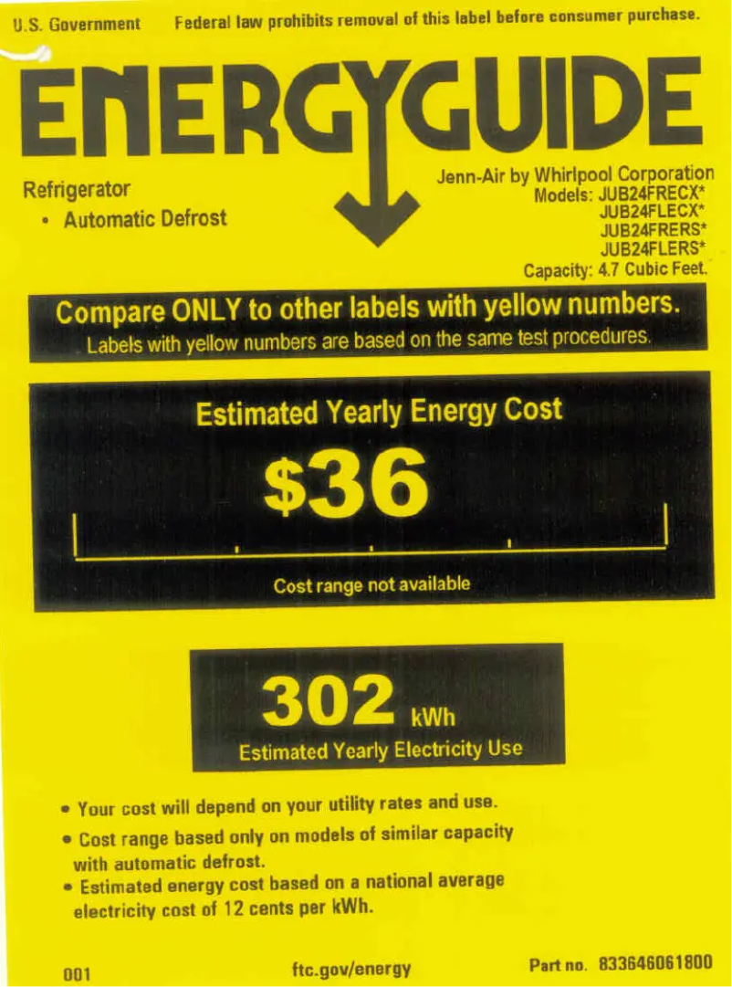 Página nº 1 - Etiqueta energética JennAir JUB24FRERS