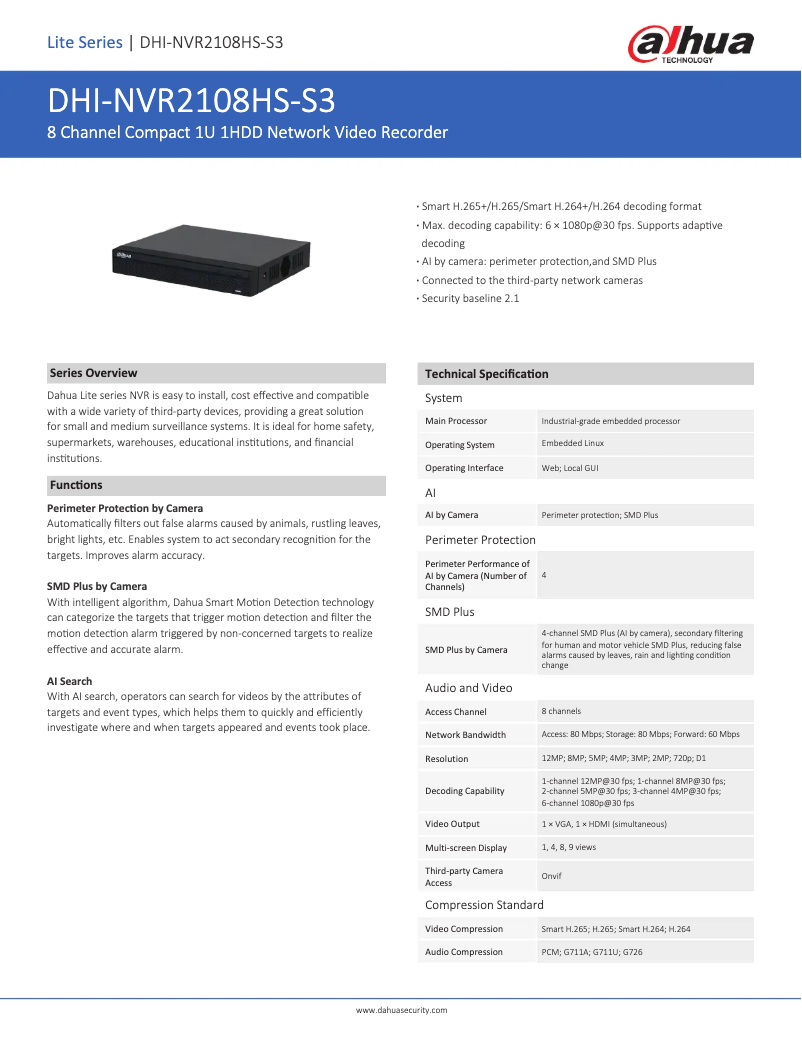 Imagen de la primera página del manual del dispositivo NVR2108HS-S3