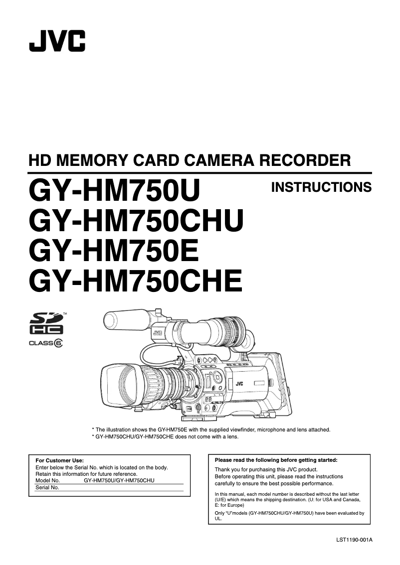 Imagen de la primera página del manual del dispositivo GY-HM750CHE