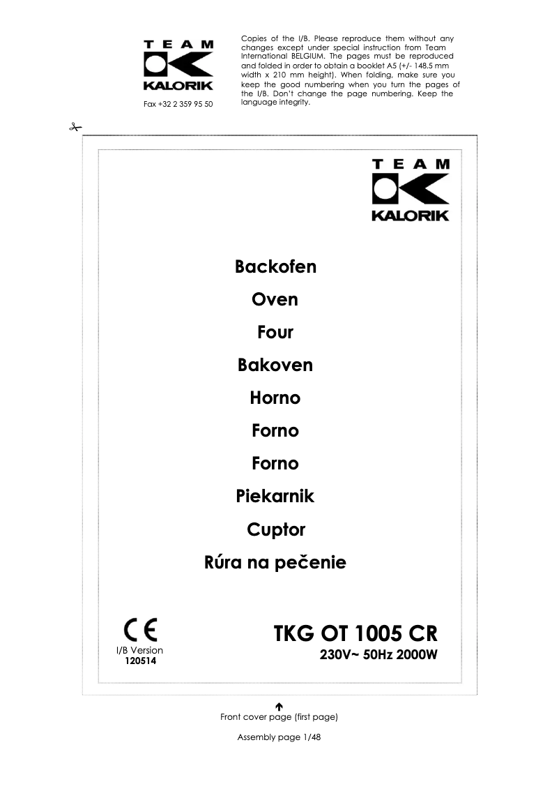 Página 1 del manual Manual de usuario Kalorik TKG OT 1005 CR