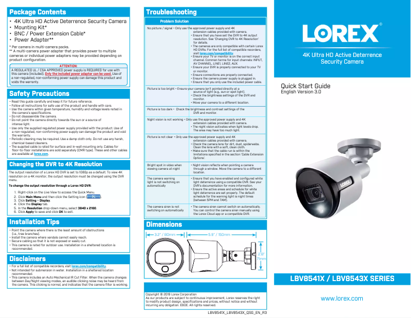 Página nº 1 - Manual de usuario Lorex LBV8541X