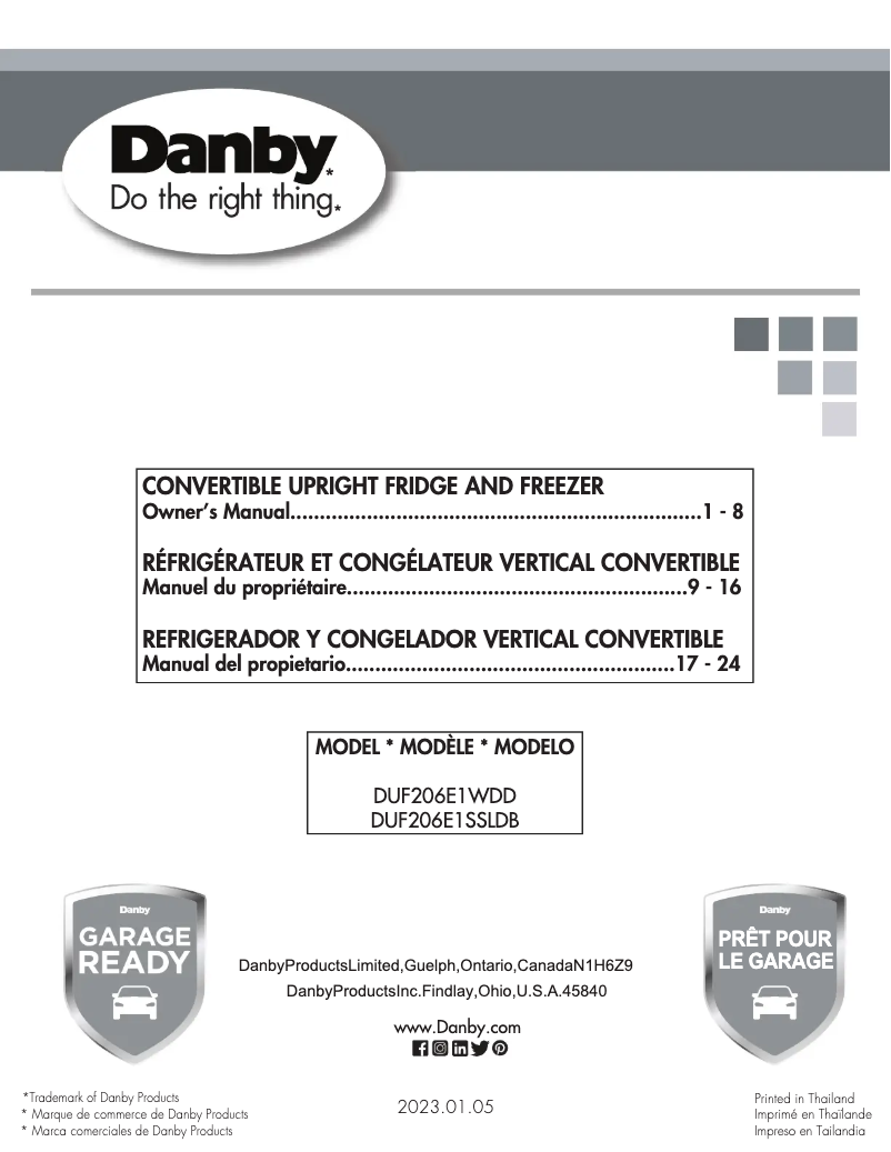 Página nº 1 - Manual de usuario Danby DUF206E1SSLDB