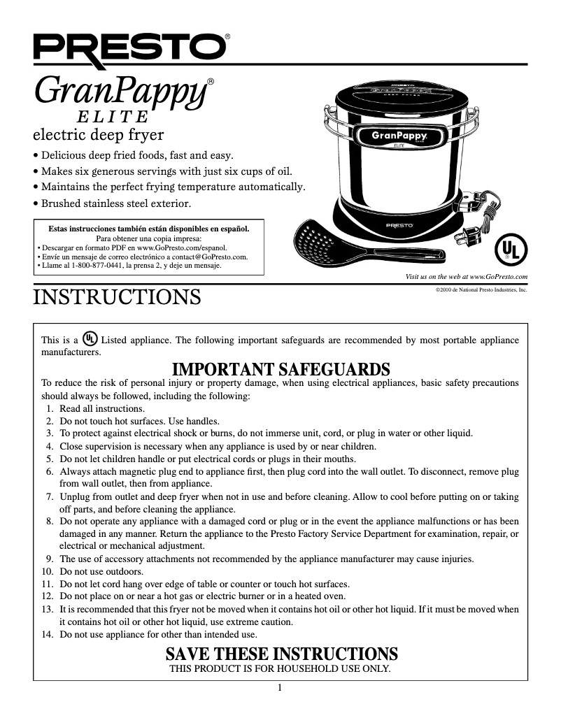 Imagen de la primera página del manual del dispositivo GranPappy Elite