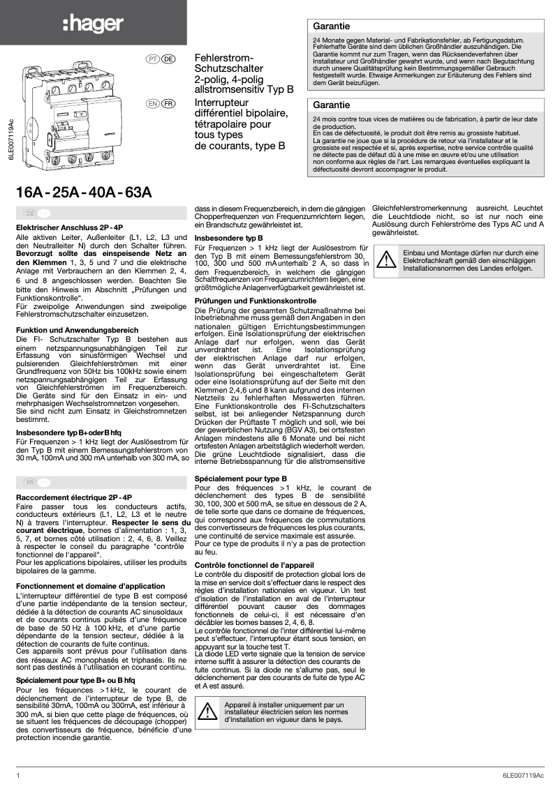 Página 1 del manual Manual de usuario Hager CDB663E