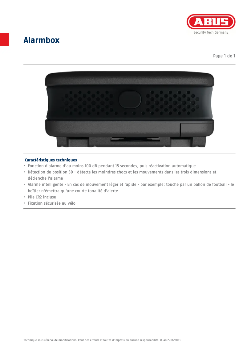 Imagen de la primera página del manual del dispositivo Alarmbox