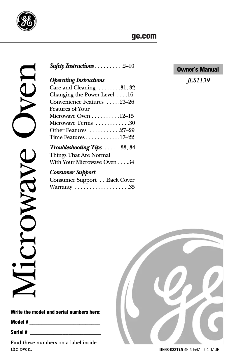 Imagen de la primera página del manual del dispositivo JES1139WL