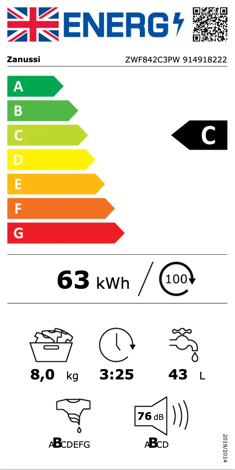 Página 1 del manual Etiqueta energética Zanussi ZWF842C3PW
