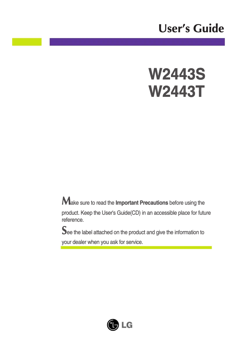 Imagen de la primera página del manual del dispositivo W2443S