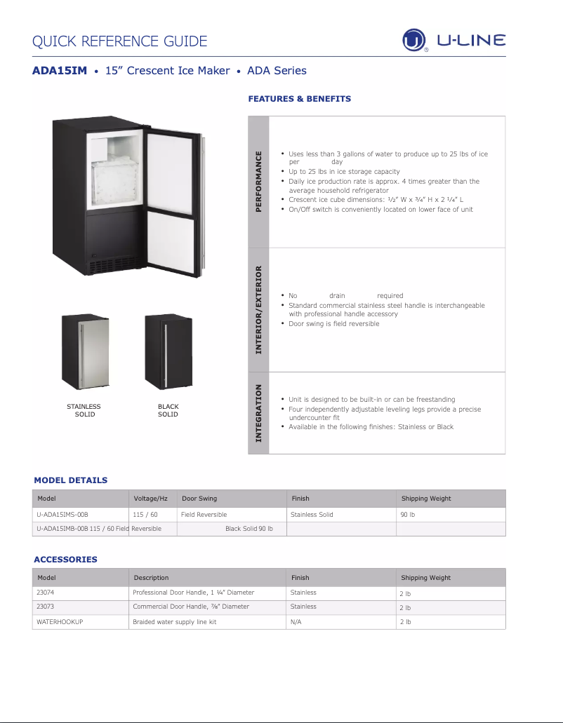 Página 1 del manual Ficha técnica U-Line U-ADA15IMS-00B