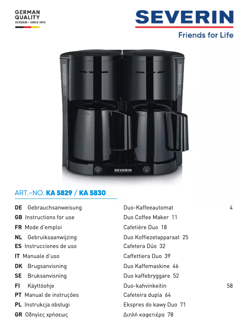 Imagen de la primera página del manual del dispositivo KA 5829