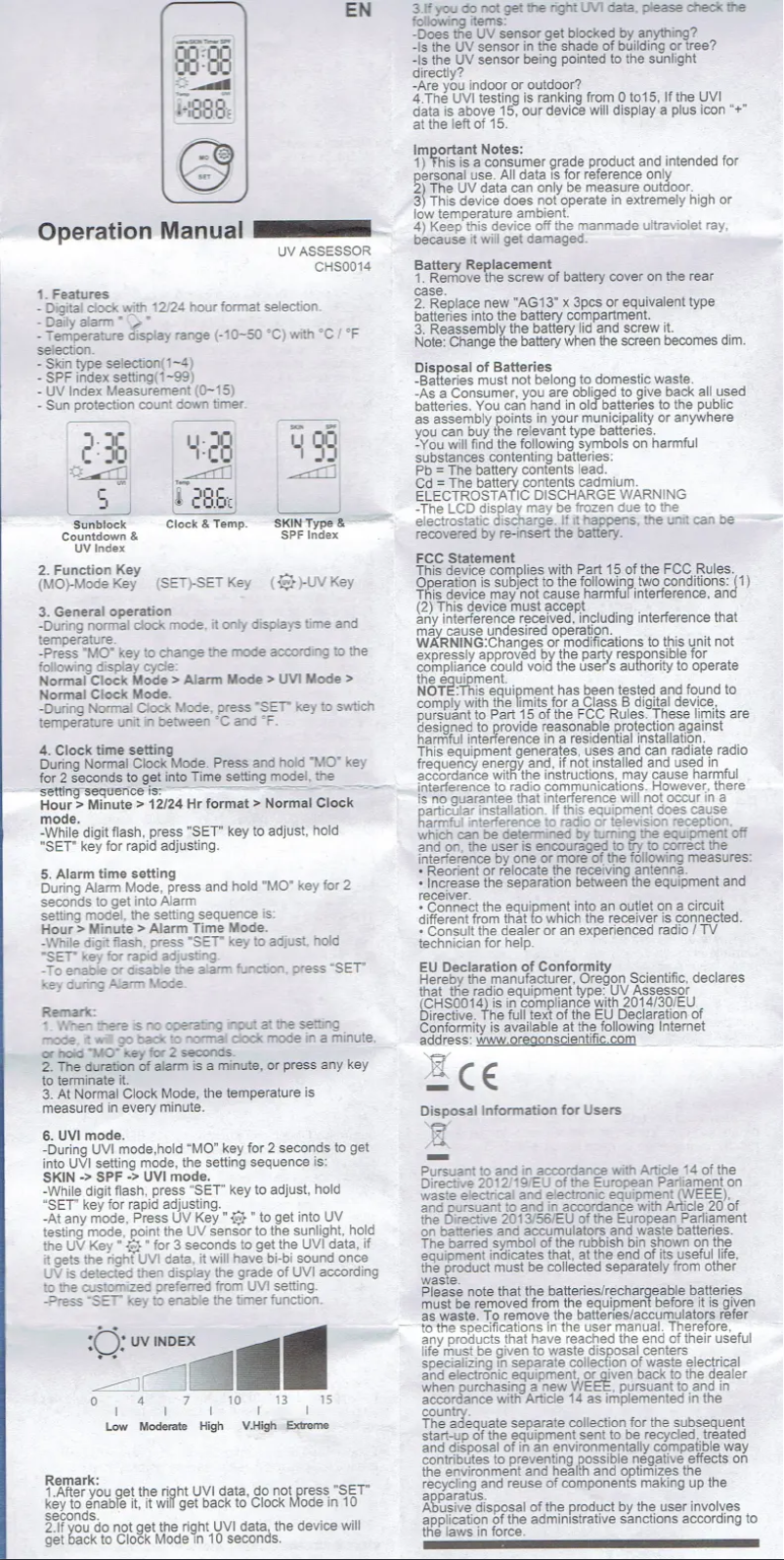 Página 1 del manual Manual de usuario Oregon Scientific CHS0014